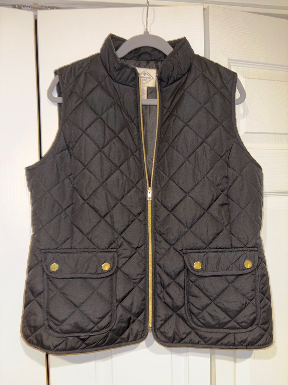 St. John's Bay Black Quilted Vest with Gold Accents